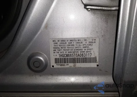 2005 Honda Accord 3.0 Ex z USA, uszkodzony, nr VIN 1HGCM66515A063117